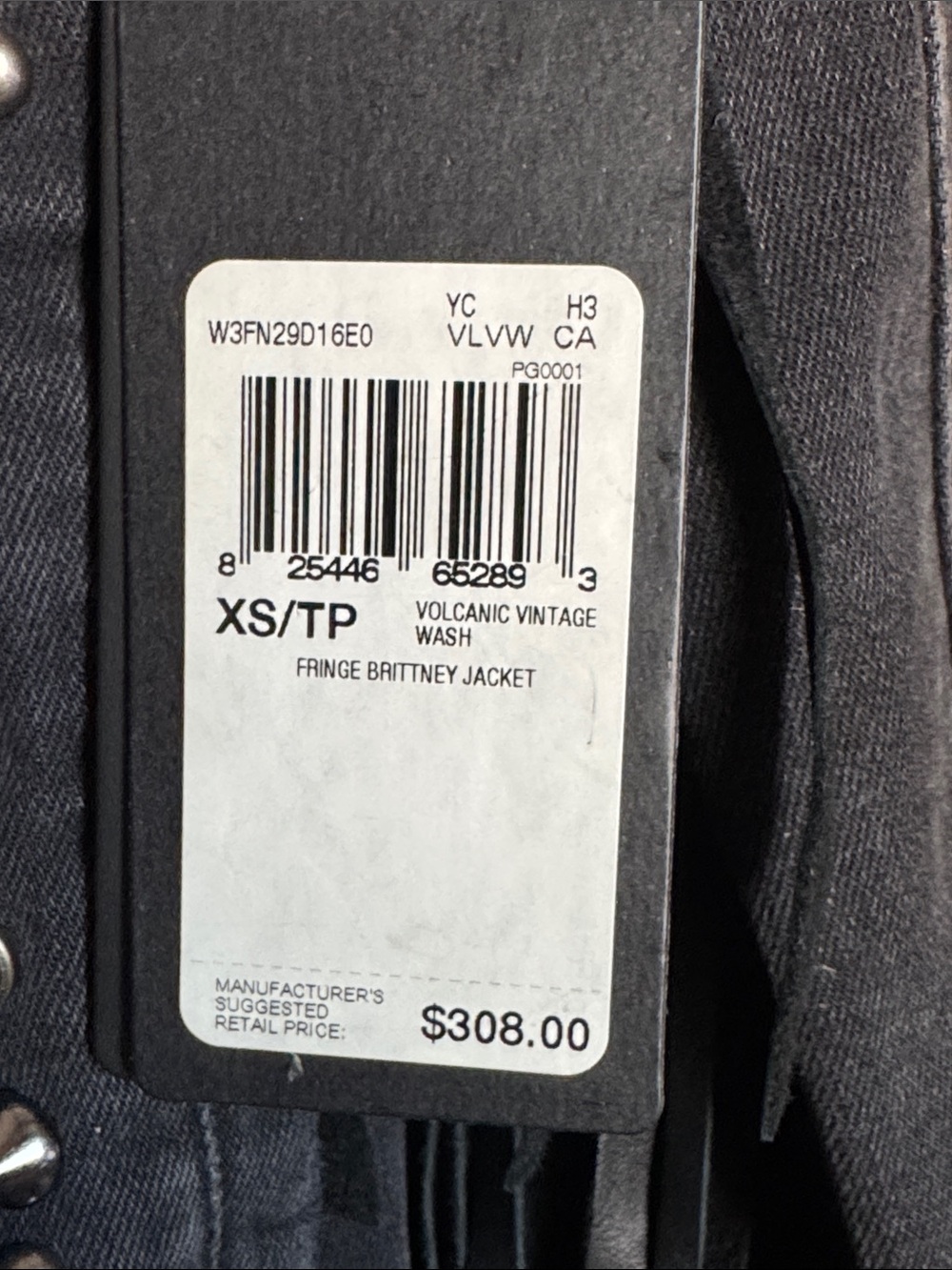 GUESS Black Studded with leather Fringe Denim Jacket - Picture 2 of 6